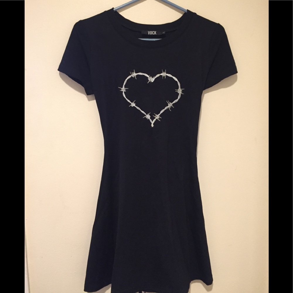 Vock Black Dress Size M barbed heart & ribbon back